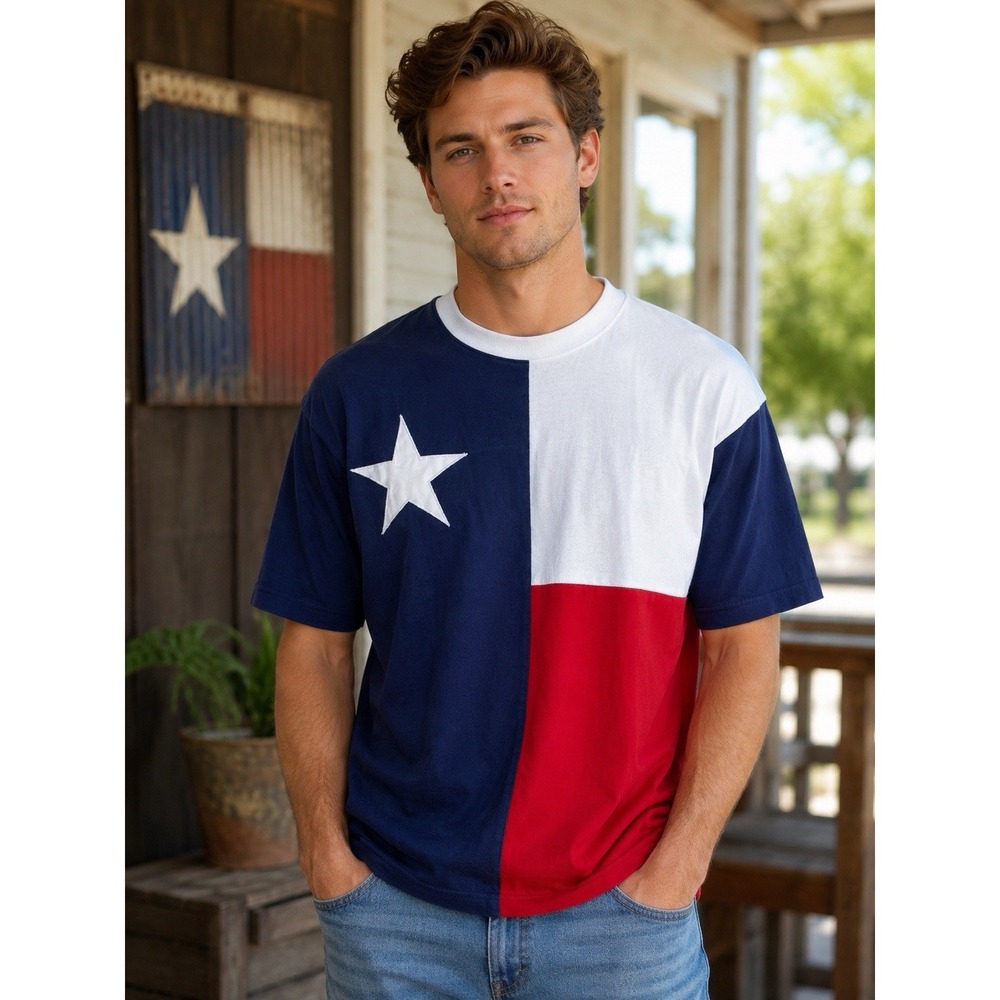Vintage 1990s Stedman Texas Flag T-Shirt USA Made Single Stitch Men's M -2610